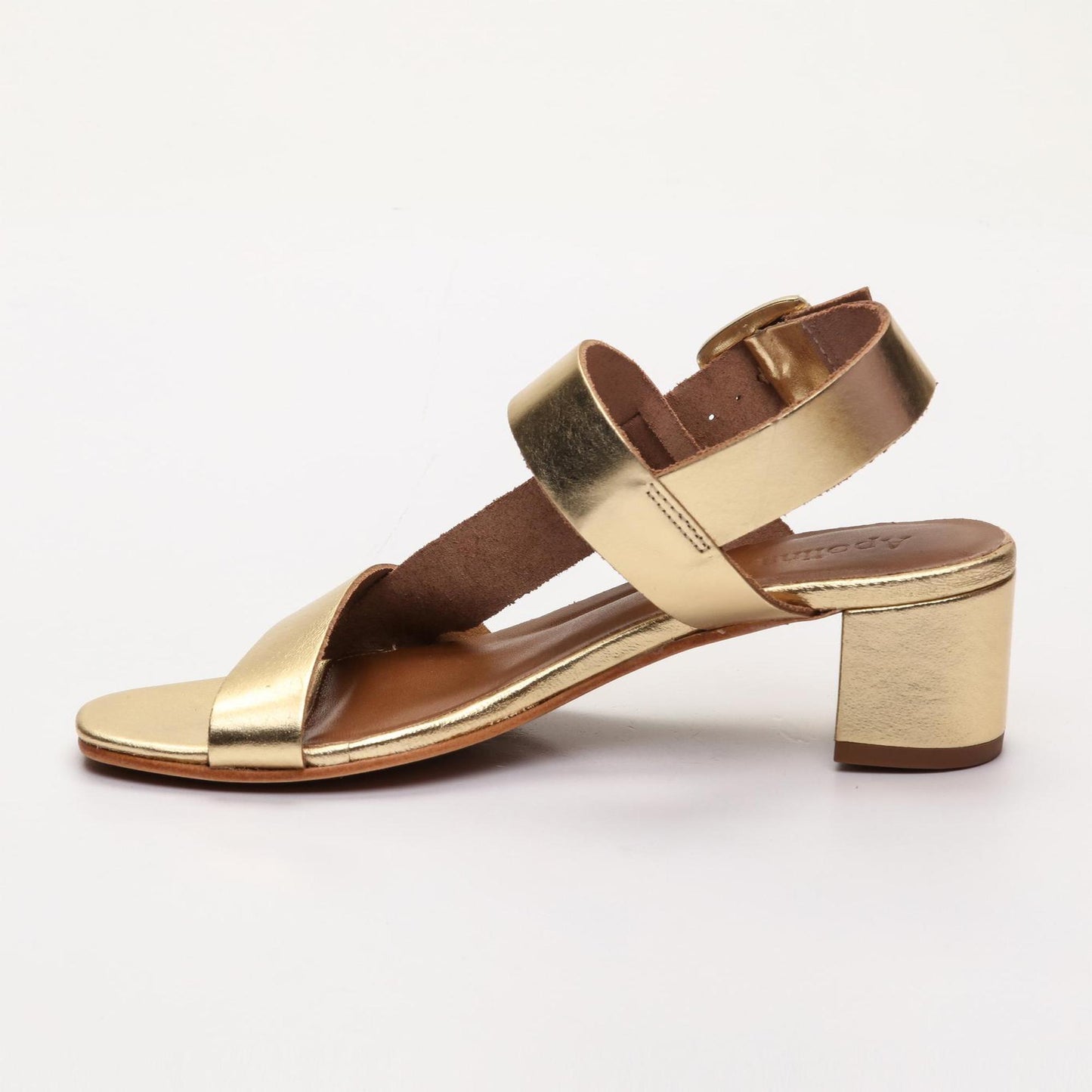 MIA sandales à talon en cuir doré foncé