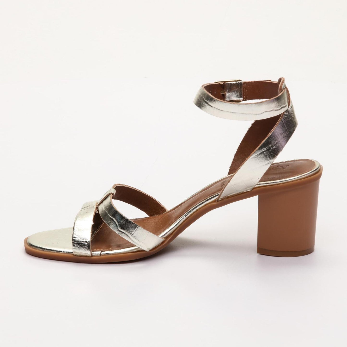 OLY sandales à talon en cuir croco doré clair