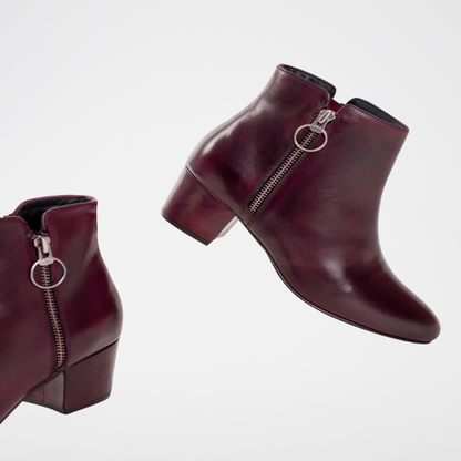 ALEMANY bottines à talon en cuir bordeaux