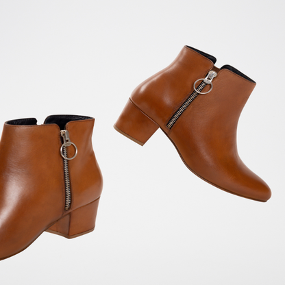 ALEMANY bottines à talon en cuir camel