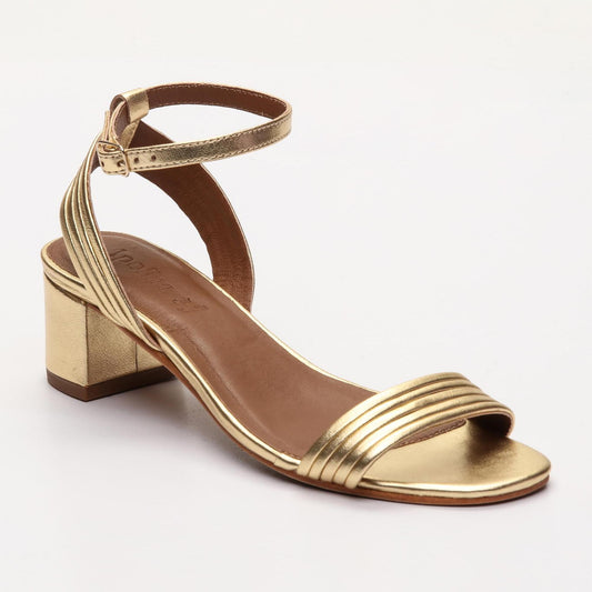 ELY sandales à talon en cuir doré foncé