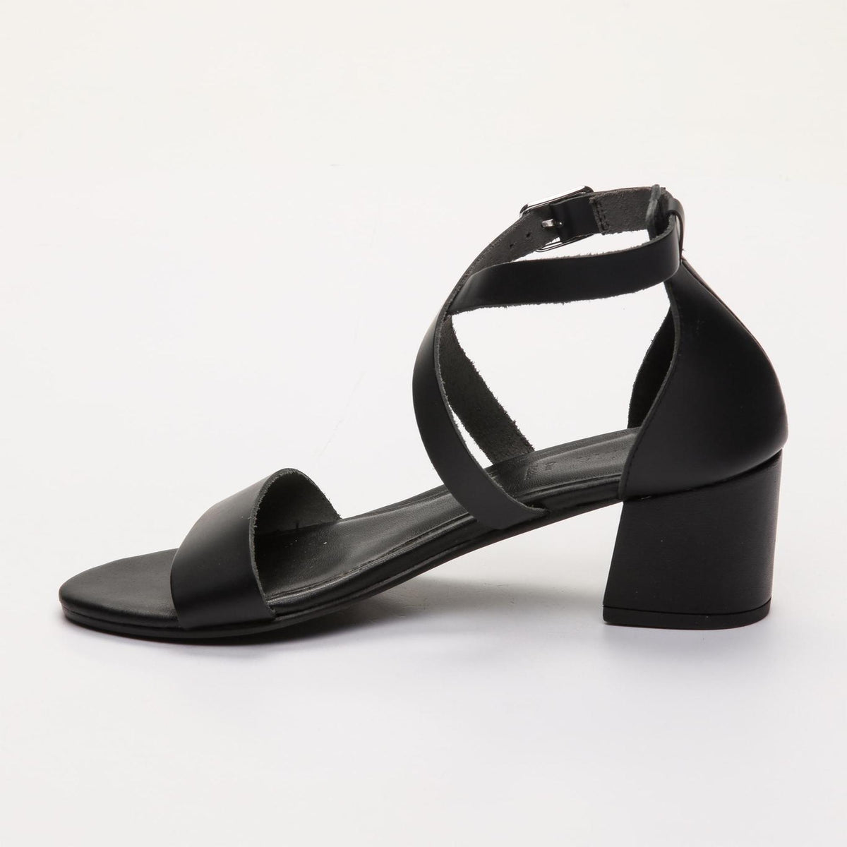 Ryleee RYLEEE sandales à talon en cuir noir – Apolina Shoes